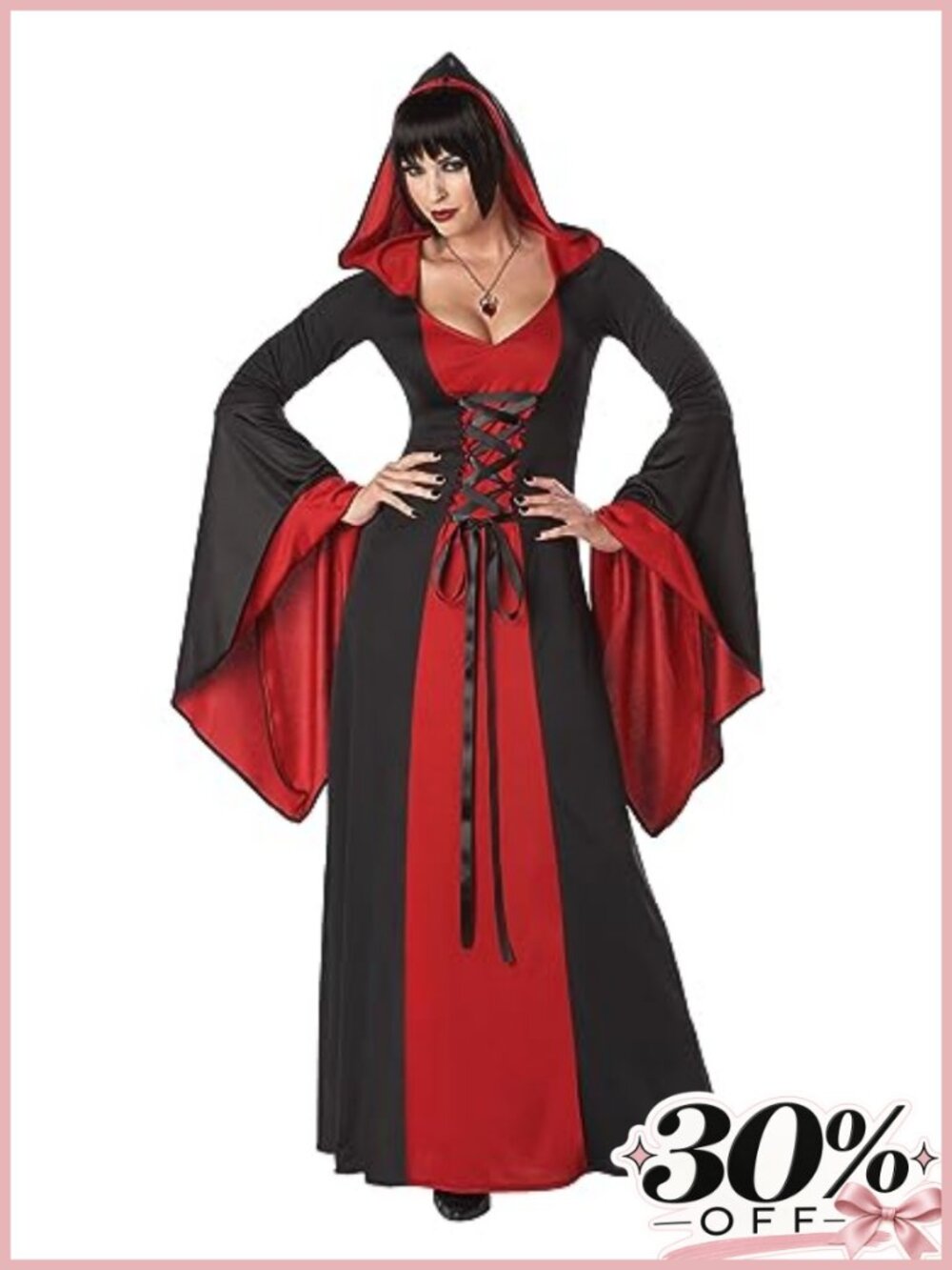 Hooded Robe Costume with Lace Up Ties Deluxe Adult Size X-Small